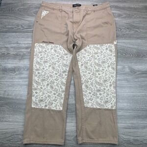 Homme Femme Jeans Mens 44x29 Khaki Carpenter Paisley Patches Double Knee Denim